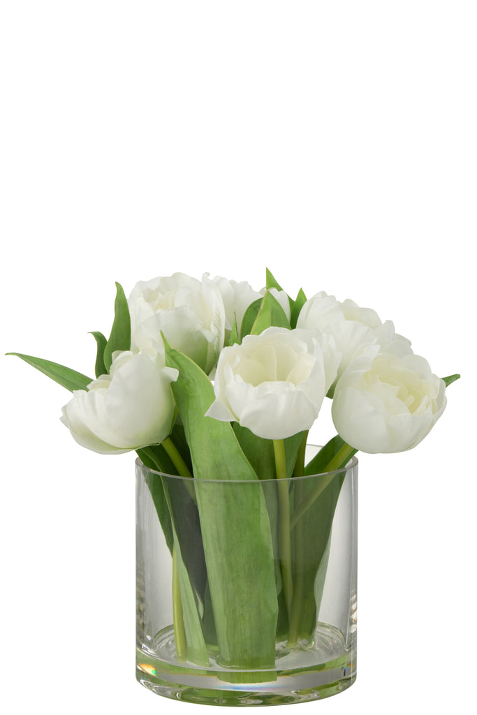 Tulpen In Vaas Rond Plastic Glas Wit Groot