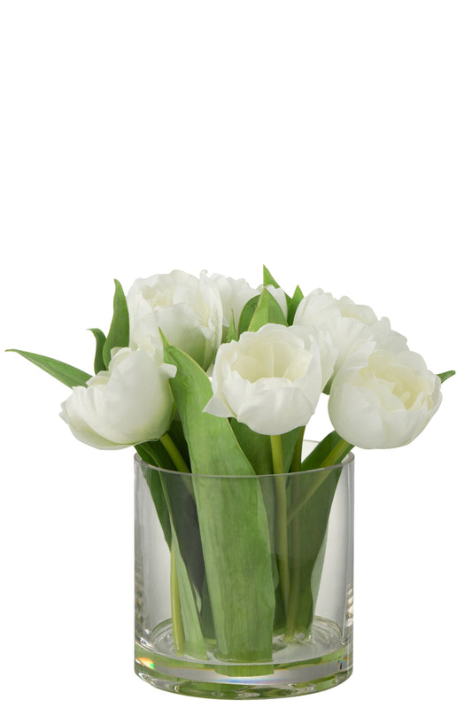 Tulpen In Vaas Rond Plastic Glas Wit Groot