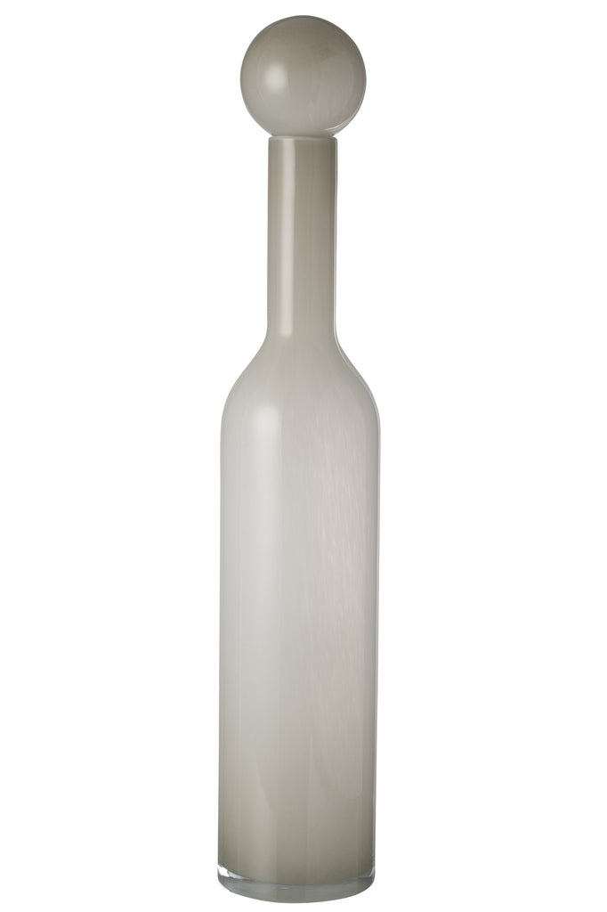 Vaas Fles+Dop Effen Glas Grijs Groot