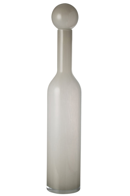 Vaas Fles+Dop Effen Glas Grijs Groot