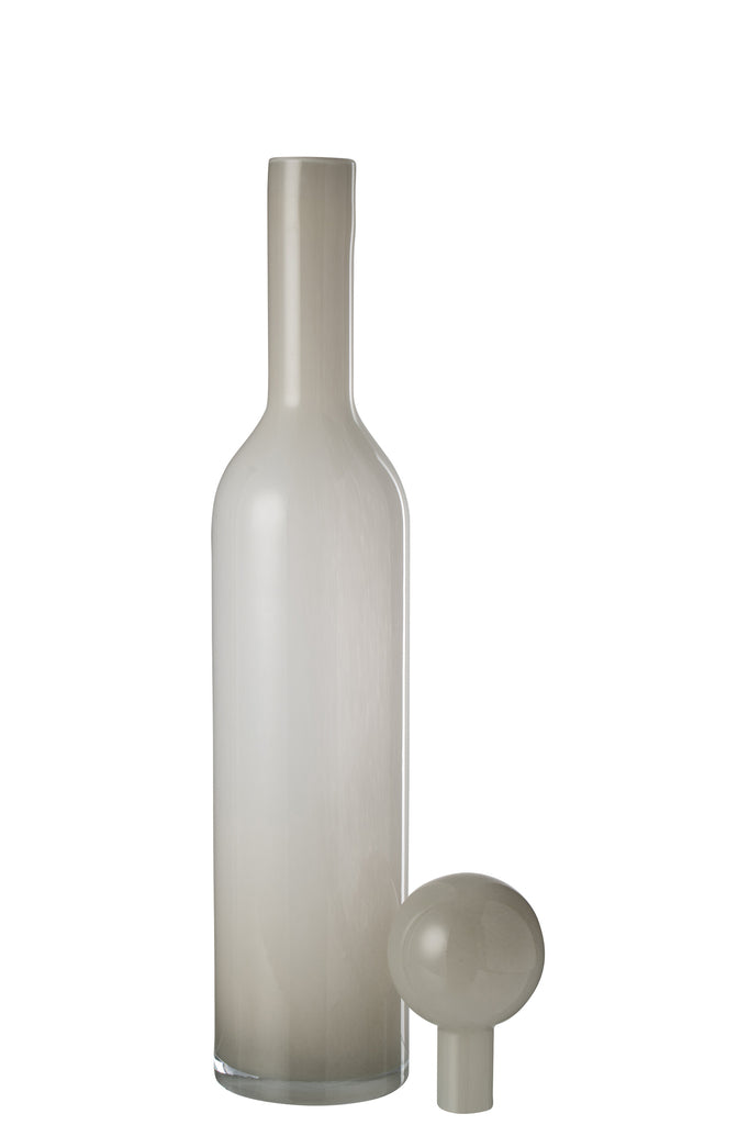 Vaas Fles+Dop Effen Glas Grijs Groot