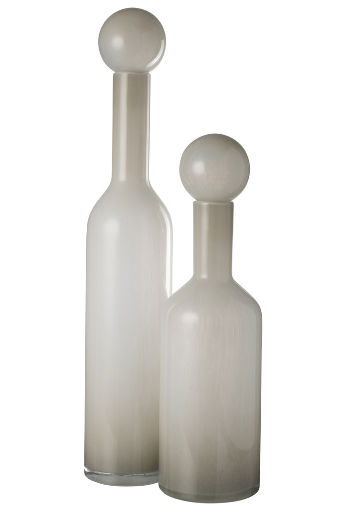 Vaas Fles+Dop Effen Glas Grijs Groot
