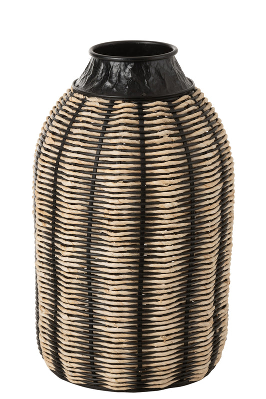 Vaas Decoratie Touw/Rotan Zwart/Natuurlijk
