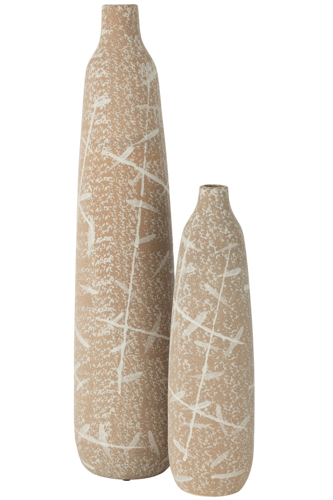 Vaas Dune Smal Steengoed Beige/Wit Groot