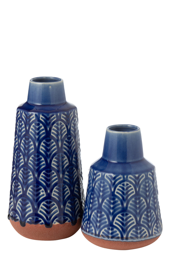 Vaas Leo Langwerpig Porselein Blauw/Terra Groot