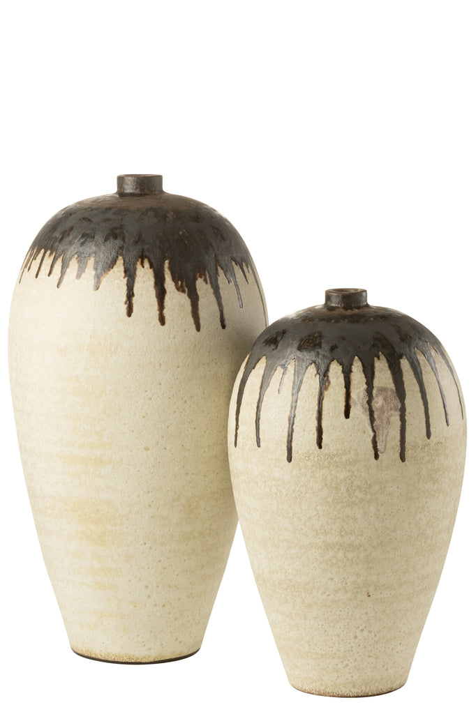 Vaas Lombok Keramiek Beige/Bruin Groot
