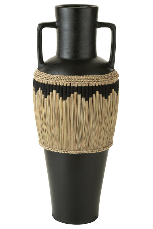 Vaaspatroon + handgrepen Terracotta/zeegras Zwart/natuurlijk