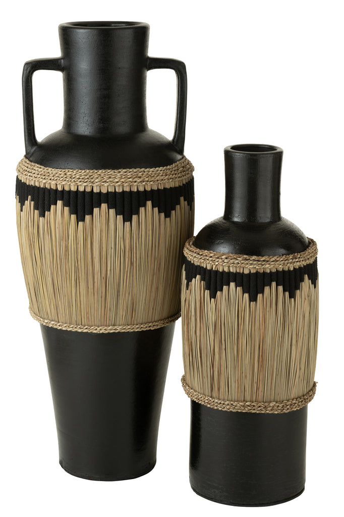 Vaaspatroon + handgrepen Terracotta/zeegras Zwart/natuurlijk