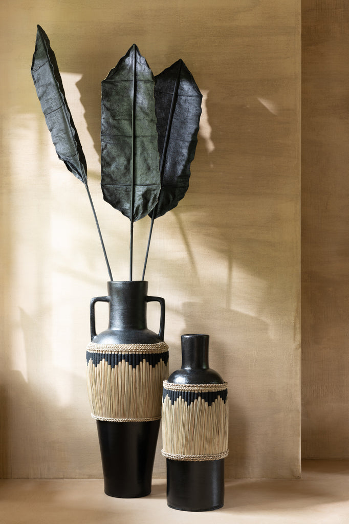 Vaaspatroon + handgrepen Terracotta/zeegras Zwart/natuurlijk