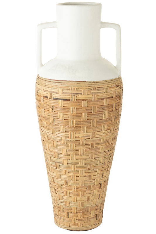 Vaas Weven + Handgrepen Terracotta/Rotan Wit/Natuurlijk