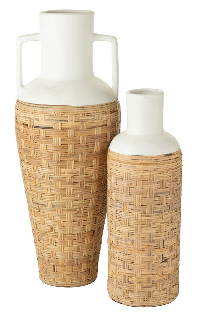 Vaas Weven + Handgrepen Terracotta/Rotan Wit/Natuurlijk