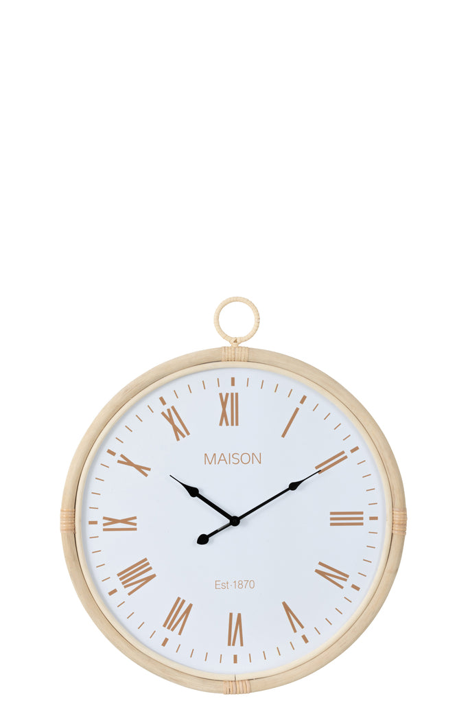 Wandklok Kyr Rotan/Mdf Naturel/Wit Medium