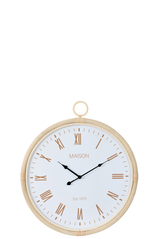 Wandklok Kyr Rotan/Mdf Naturel/Wit Medium