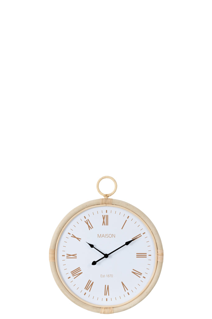 Wandklok Kyr Rotan/Mdf Naturel/Wit Klein
