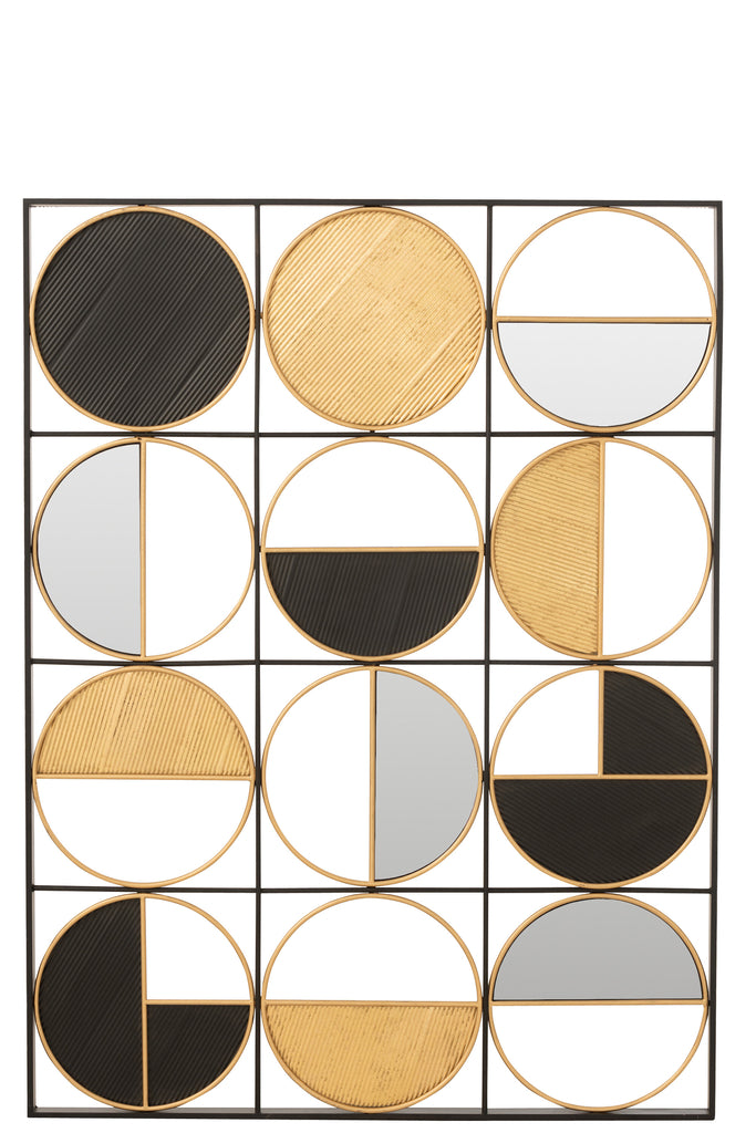 Wanddecoratie Rondjes IJzer/Glas Goud/Zwart