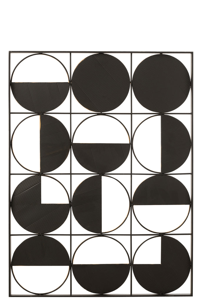 Wanddecoratie Rondjes IJzer/Glas Goud/Zwart