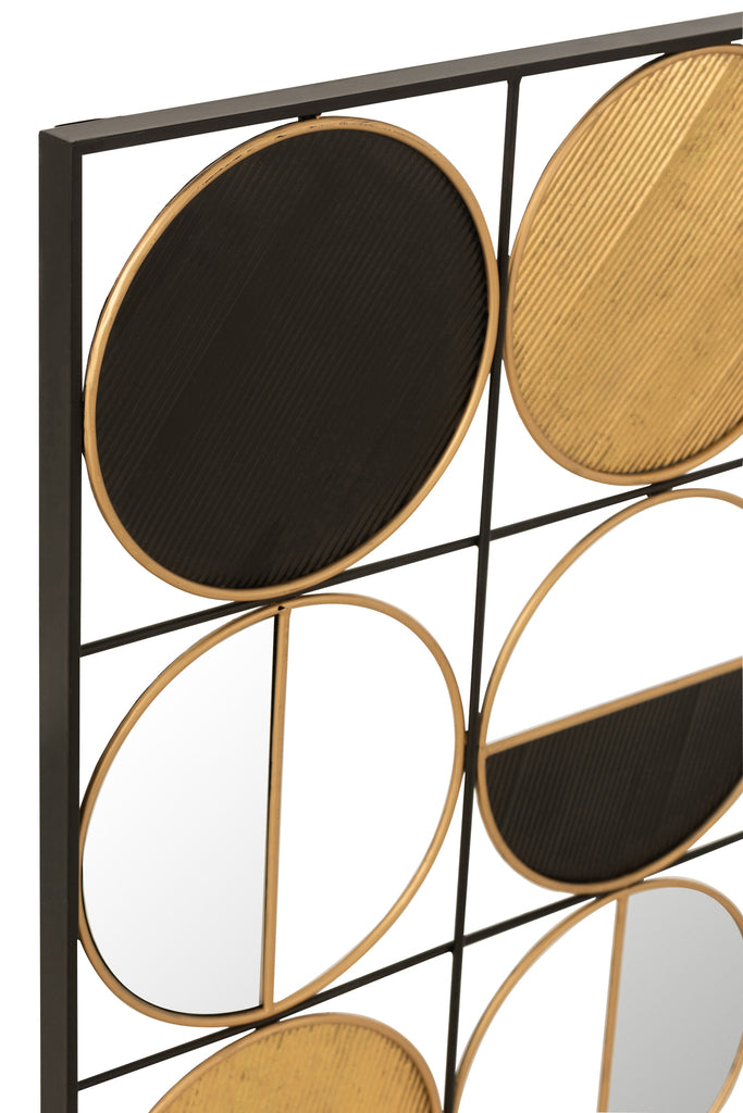 Wanddecoratie Rondjes IJzer/Glas Goud/Zwart