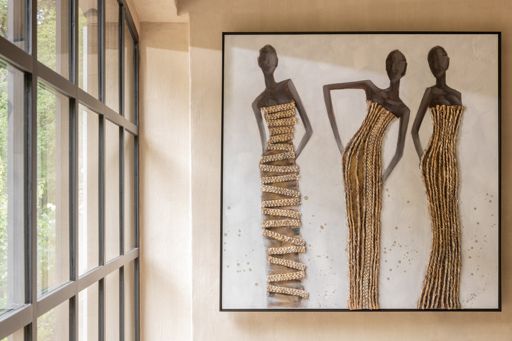 Muurdecoratie 3 Afrikaanse vrouwen Canvas/verf/touw mix