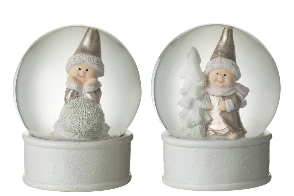 Water Globe Kind Winter Porz Wit/Roze Assortiment Van 2