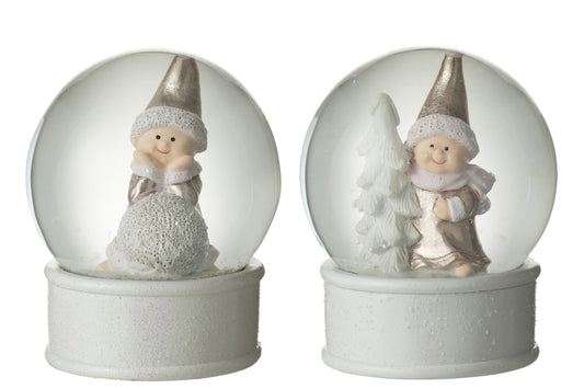 Water Globe Kind Winter Porz Wit/Roze Assortiment Van 2
