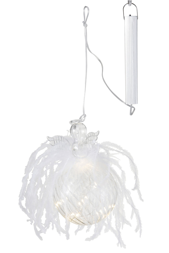 Kerstballen Engel+Led+Veer Glas Helder Groot