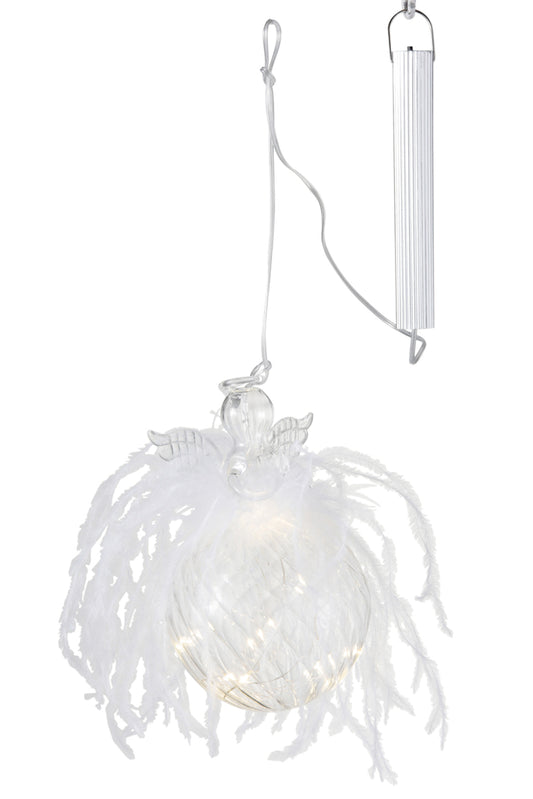Kerstballen Engel+Led+Veer Glas Helder Groot