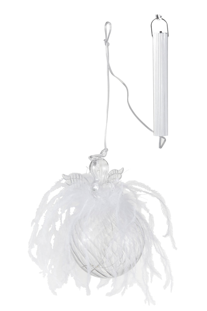 Kerstballen Engel+Led+Veer Glas Helder Groot