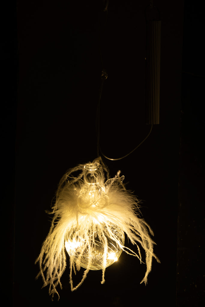 Kerstballen Engel+Led+Veer Glas Helder Groot