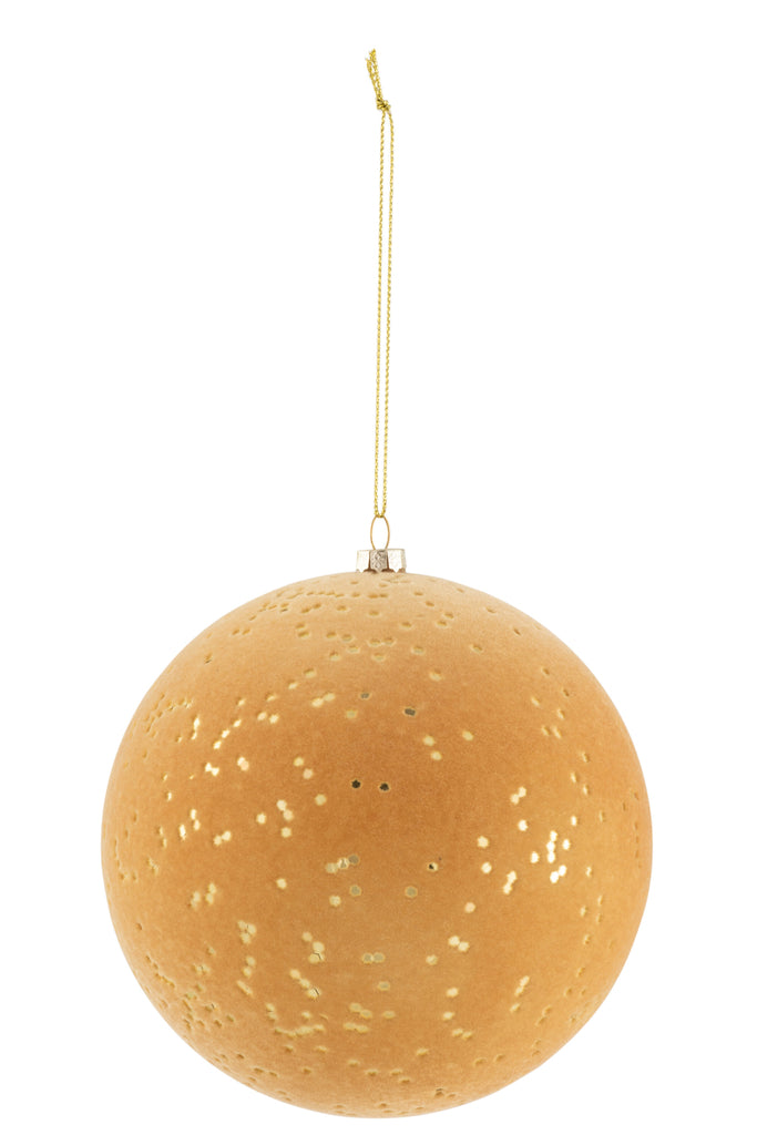 Kerstbal Stippen Plastic Fluweel Oker/Goud Groot