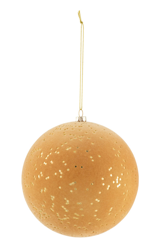 Kerstbal Stippen Plastic Fluweel Oker/Goud Groot