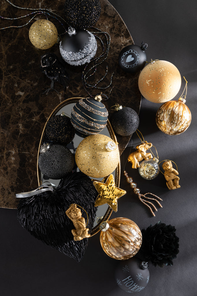 Kerstbal Stippen Plastic Fluweel Oker/Goud Groot