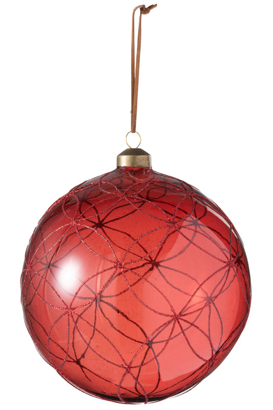 Kerstbal Cirkel Glitter Glas Rood Extra Groot