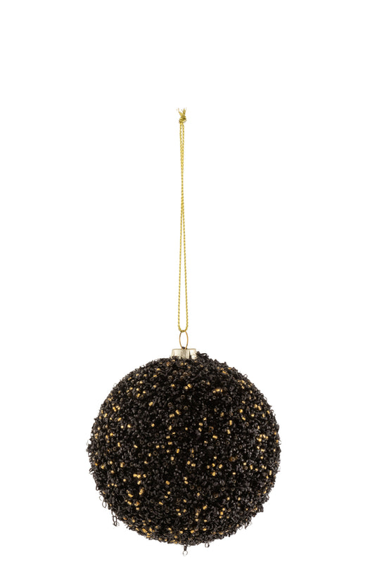 Kerstbal Glitter Plastic Zwart/Goud Klein