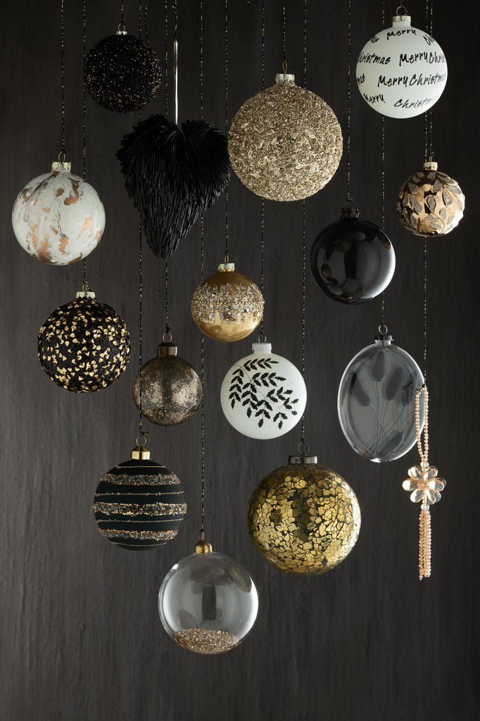 Kerstbal Glitter Plastic Zwart/Goud Klein
