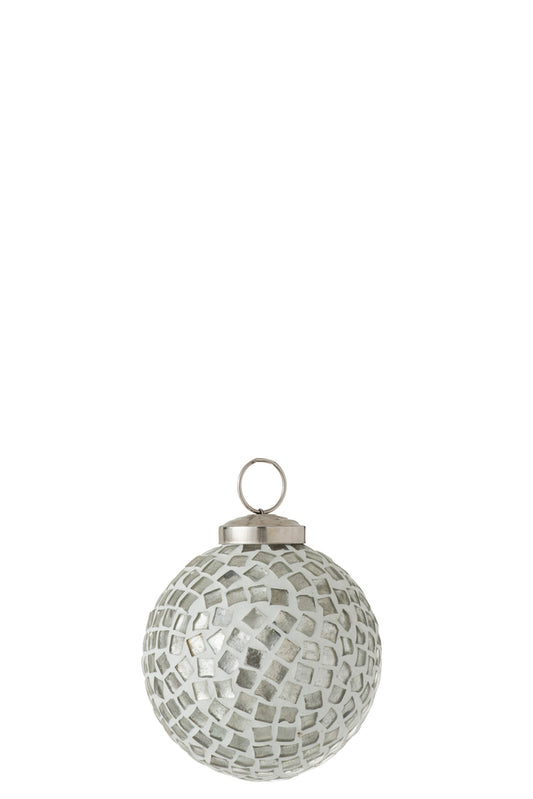 Kerstbal Mozaïek Glas Wit/Zilver