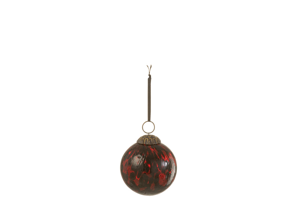 Kerstbal gevlekt glas rood/zwart klein