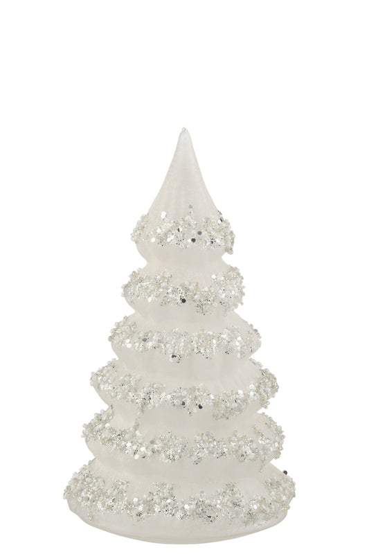 Kerstboomlijnen Glitter+Parels Wit/Zilver Glas Groot