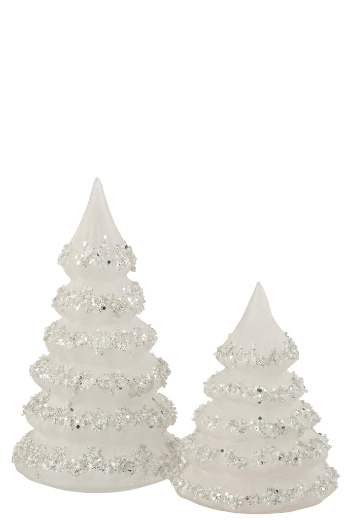 Kerstboomlijnen Glitter+Parels Wit/Zilver Glas Groot