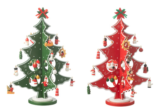 Kerstboom + Figuren Vouwbaar Hout Rood/Groen Assortiment Van 2