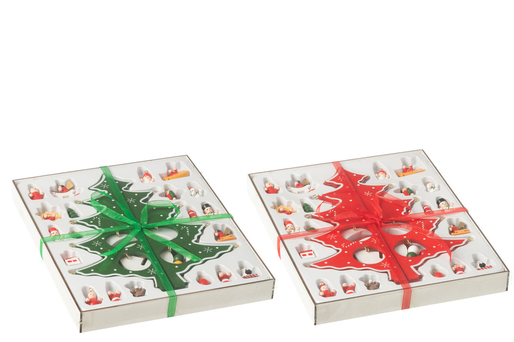 Kerstboom + Figuren Vouwbaar Hout Rood/Groen Assortiment Van 2
