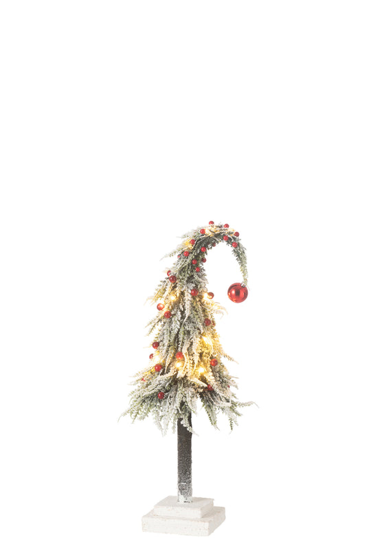 Kerstboommuts + led plastic sneeuwgroen/rood midum