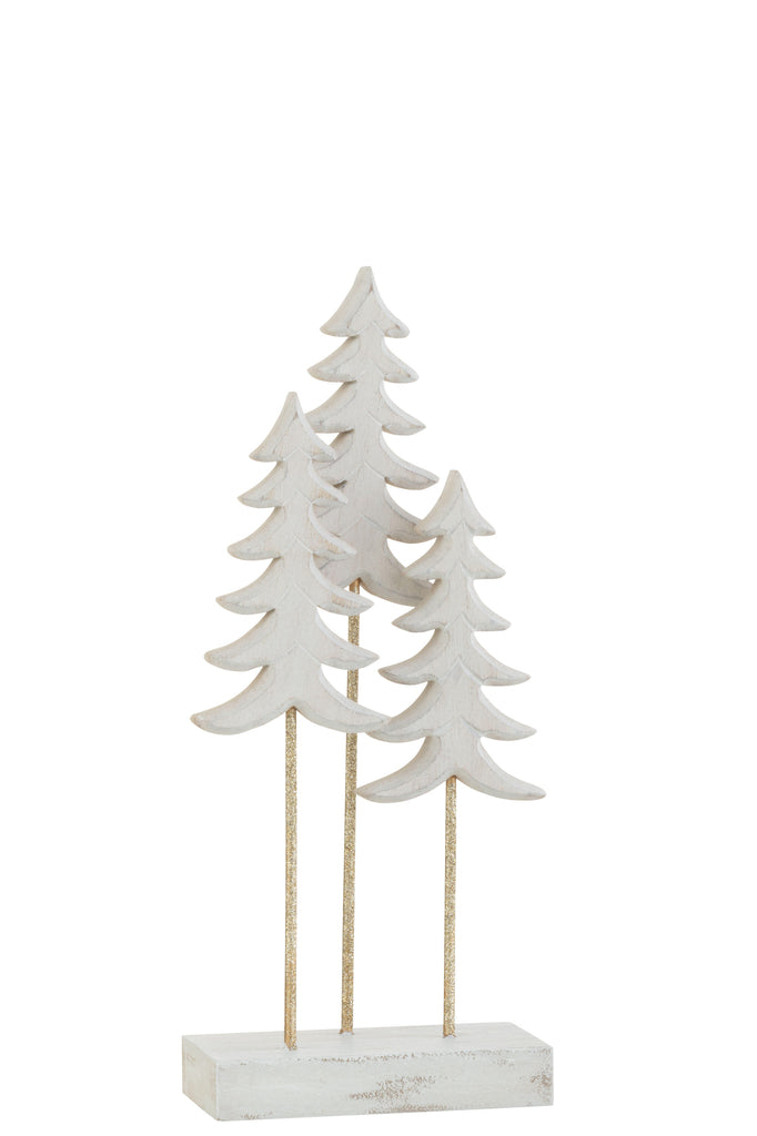 Kerstbomen op voet 3 stuks hout wit/goud klein