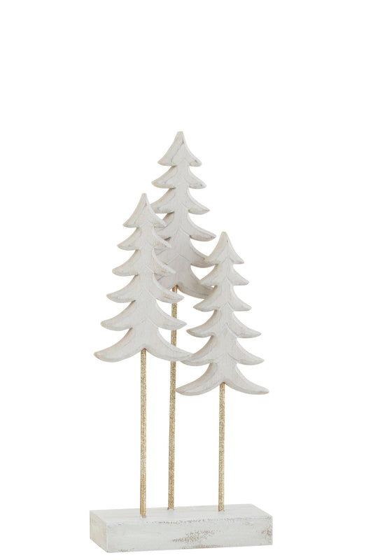 Kerstbomen op voet 3 stuks hout wit/goud klein