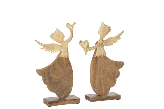 Engel Hart/Vogel Op Voet Hout Aluminium Goud Ass/2