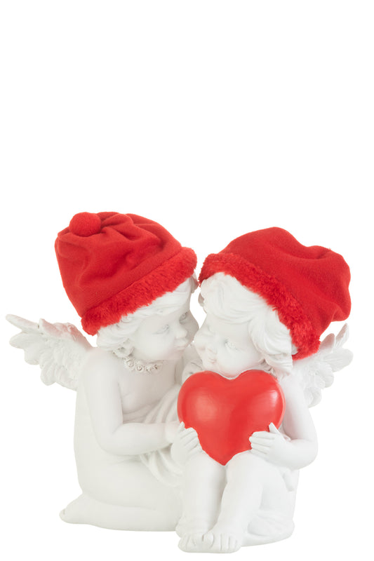 Engel Zittend Hoed Hart Poly Rood/Wit