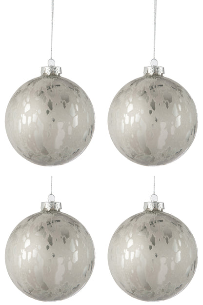 Doos met 4 kerstballen van glas, glanzend/mat, antiek zilver, groot