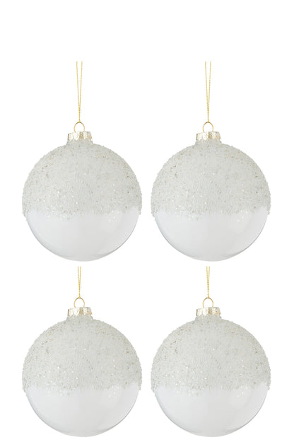 Doos met 4 kerstballen Suiker boven glas Transparant wit medium