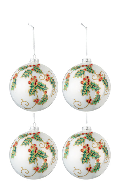 Doos met 4 kerstballen Kerstdecoratie Glas Wit/Groen/Rood Groot