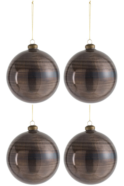 Doos met 4 kerstballen van glas, antiek bruin, groot