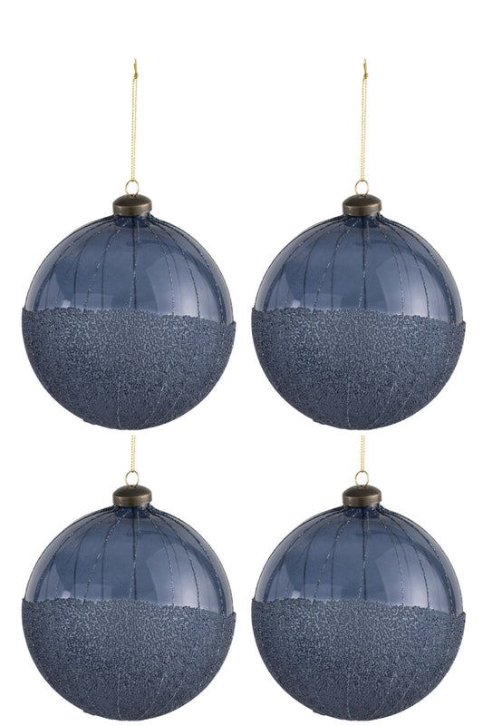 Doos met 4 kerstbalparels glas blauw groot